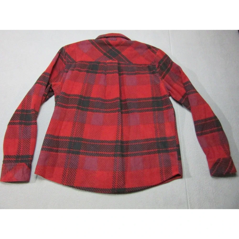 True Religion Shacket Mens Large Red Plaid Polar Fleece Thermal Snap Jacket